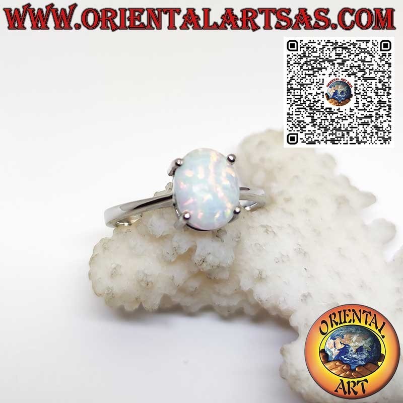 Silberring mit ovalem Harlekin-Opal, besetzt mit 4 Krappen