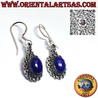 Boucles d'oreilles en argent serties de lapis-lazuli entourées de cercles