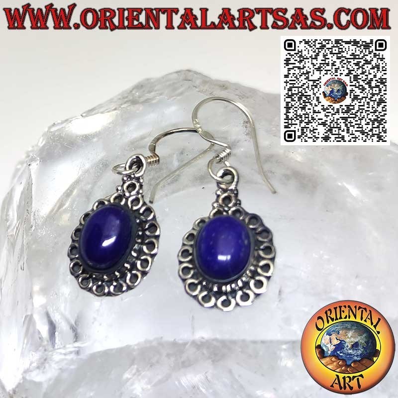 Silver earrings with lapis lazuli set surrounded by circles