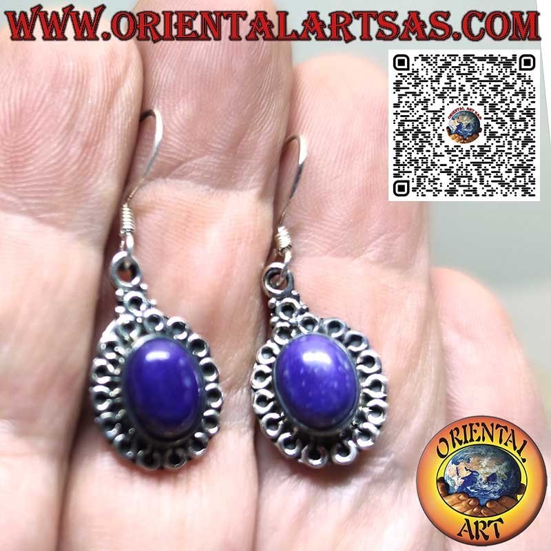 Boucles d'oreilles en argent serties de lapis-lazuli entourées de cercles