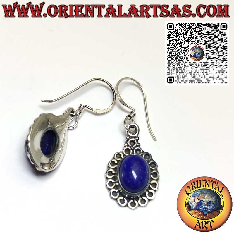 Boucles d'oreilles en argent serties de lapis-lazuli entourées de cercles