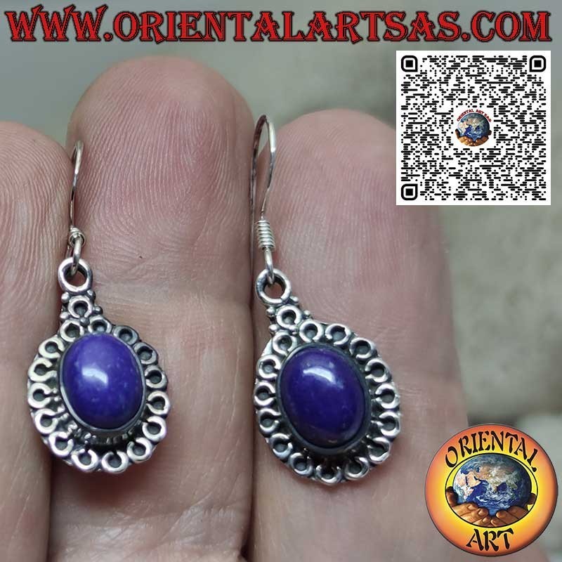 Pendientes de plata con lapislázuli engastados rodeados de círculos