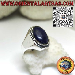 Anello in argento con lapislazzulo naturale ovale e montatura sagomata