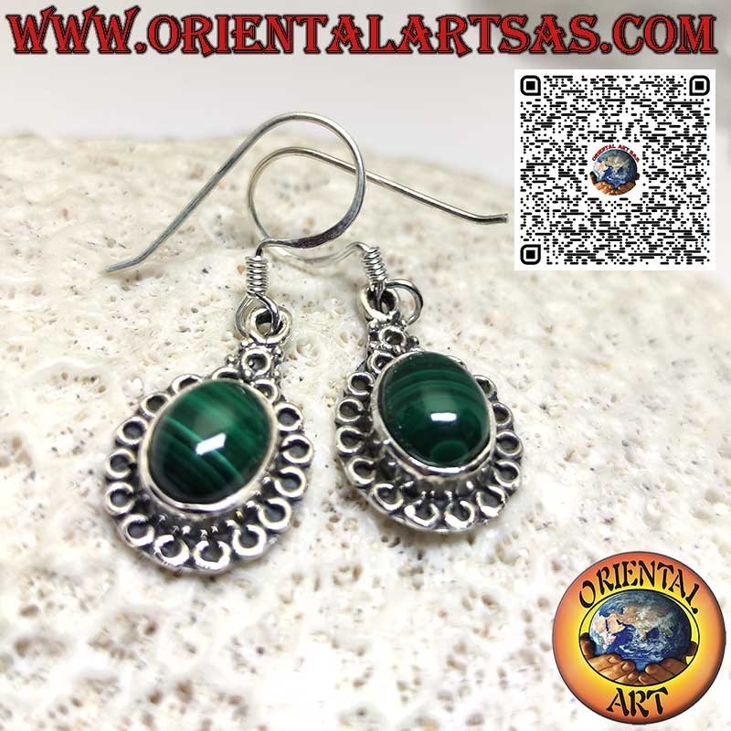 Orecchini in argento con Malachite Incastonato contornato da cerchi