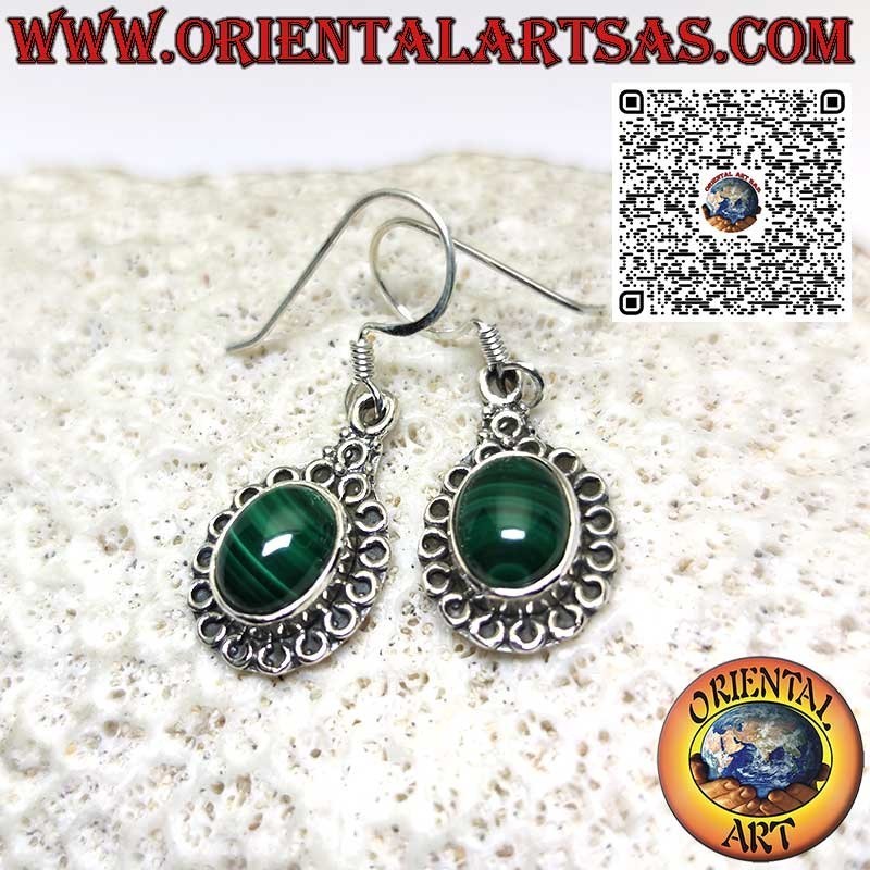 Orecchini in argento con Malachite Incastonato contornato da cerchi