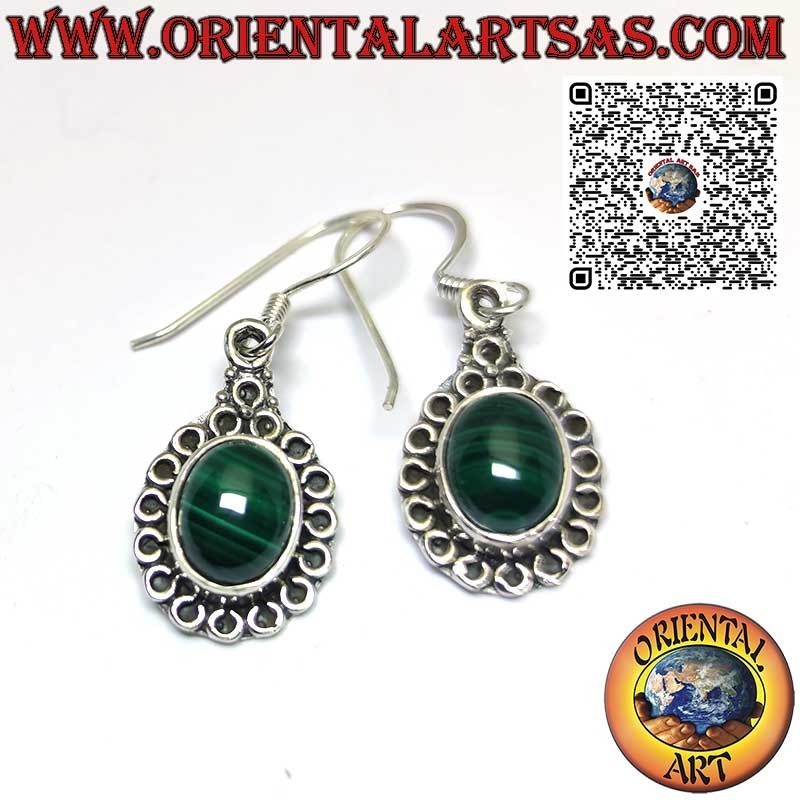 Orecchini in argento con Malachite Incastonato contornato da cerchi