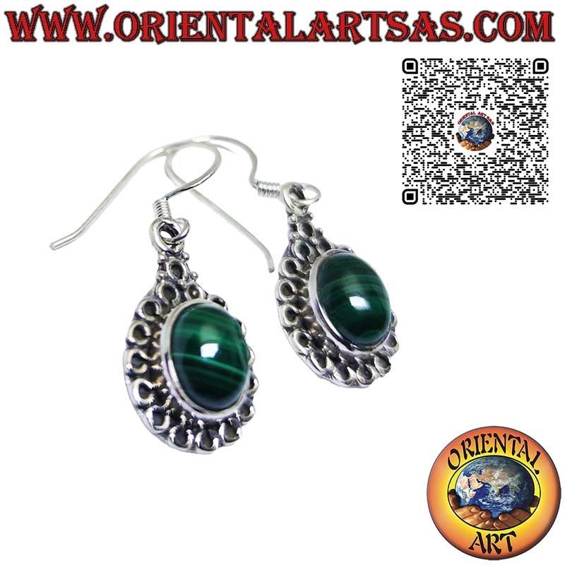 Orecchini in argento con Malachite Incastonato contornato da cerchi