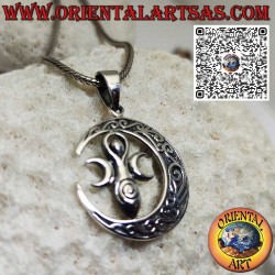 Silver pendant the Wicca goddess of mother earth in the Celtic moon