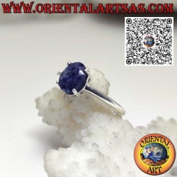 Silver ring with natural oval sapphire set with 4 prongs