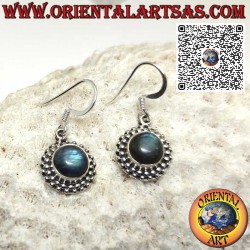Boucles d'oreilles en argent avec labradorite naturelle ronde entourée de sphères