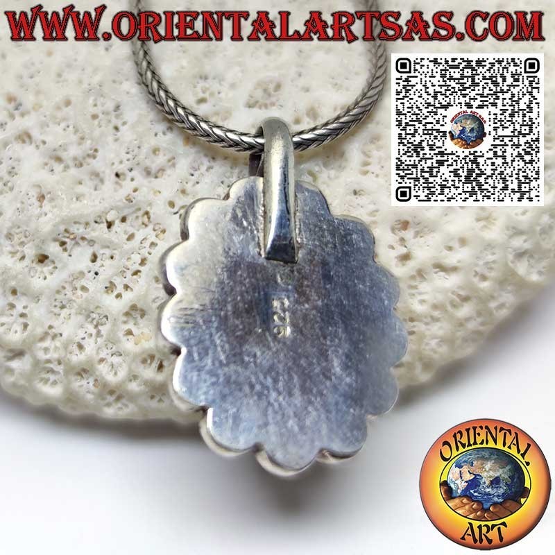 Silver pendant with oval natural Tibetan turquoise and 13 corals