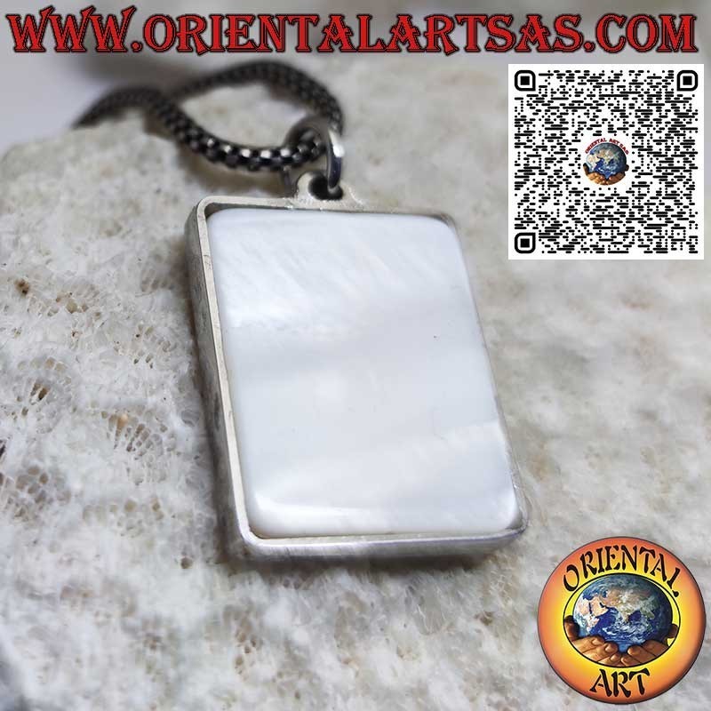 Pendentif rectangulaire en argent avec rayons de soleil sur nacre