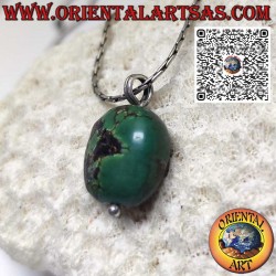 Pendentif turquoise tibétain antique avec crochet en argent