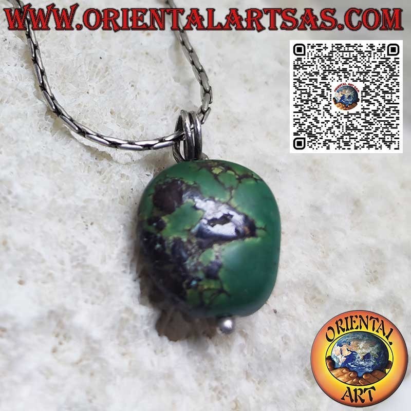 Ciondolo di turchese antico Tibetano con gancio in argento
