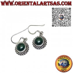 Silver earrings with round Malachite set surrounded by spheres