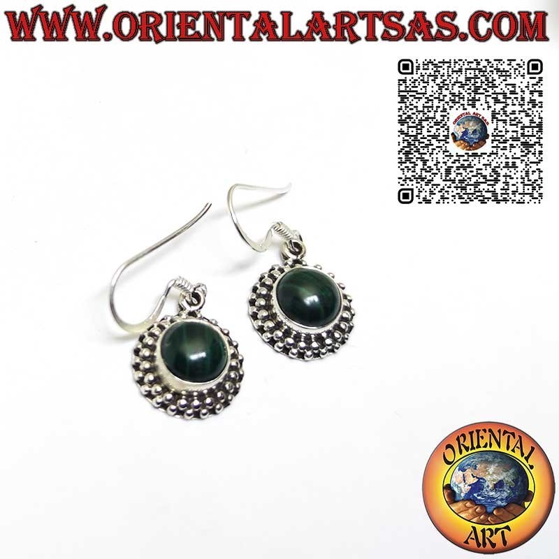 Boucles d'oreilles en argent avec Malachite ronde sertie de sphères