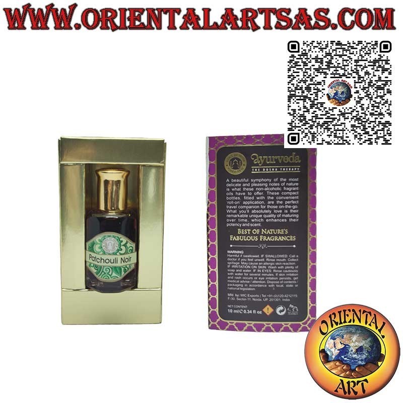 Patchouli noir Ayurvedic essential oil perfume in glass bottle