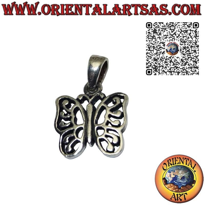 Silver pendant in the shape of a moth butterfly with openwork decorations