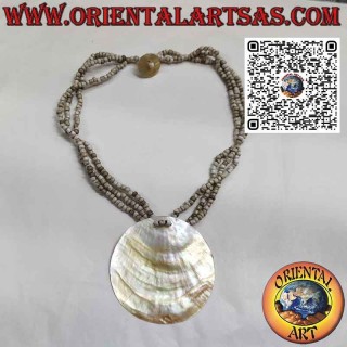 Handmade choker necklace with large round mother of pearl and beads