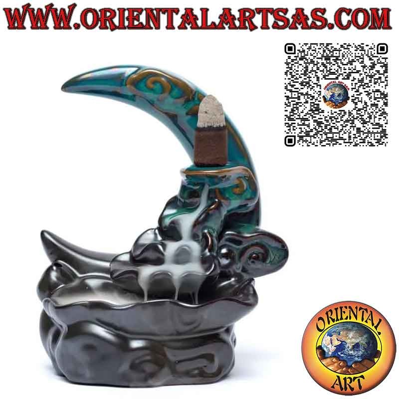 Brûleur d'encens cône effet cascade de fumée, lune en céramique