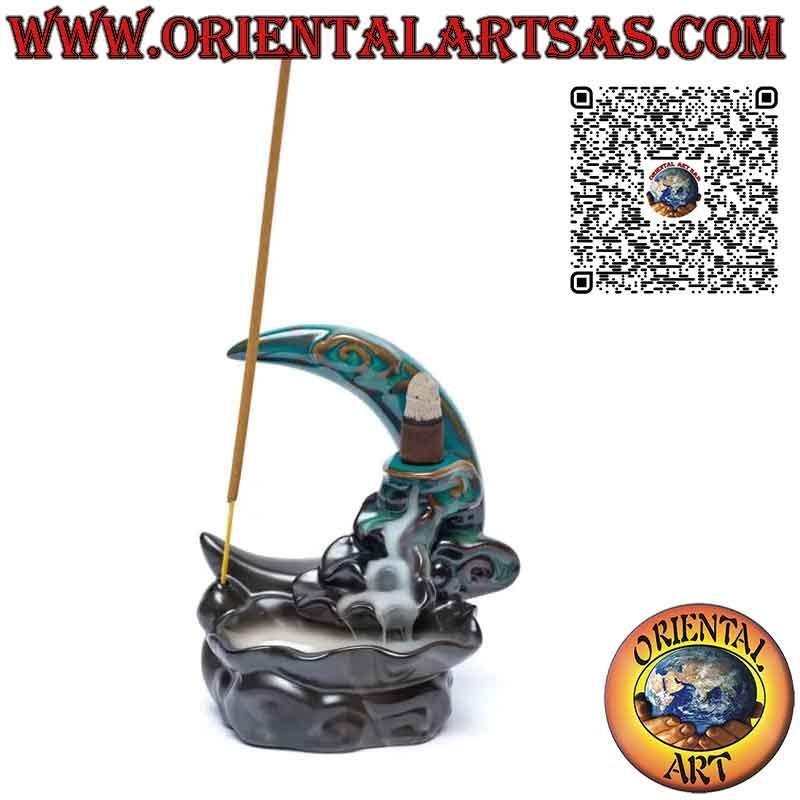 Bruciatore per incensi cono effetto cascata di fumo, luna in ceramica