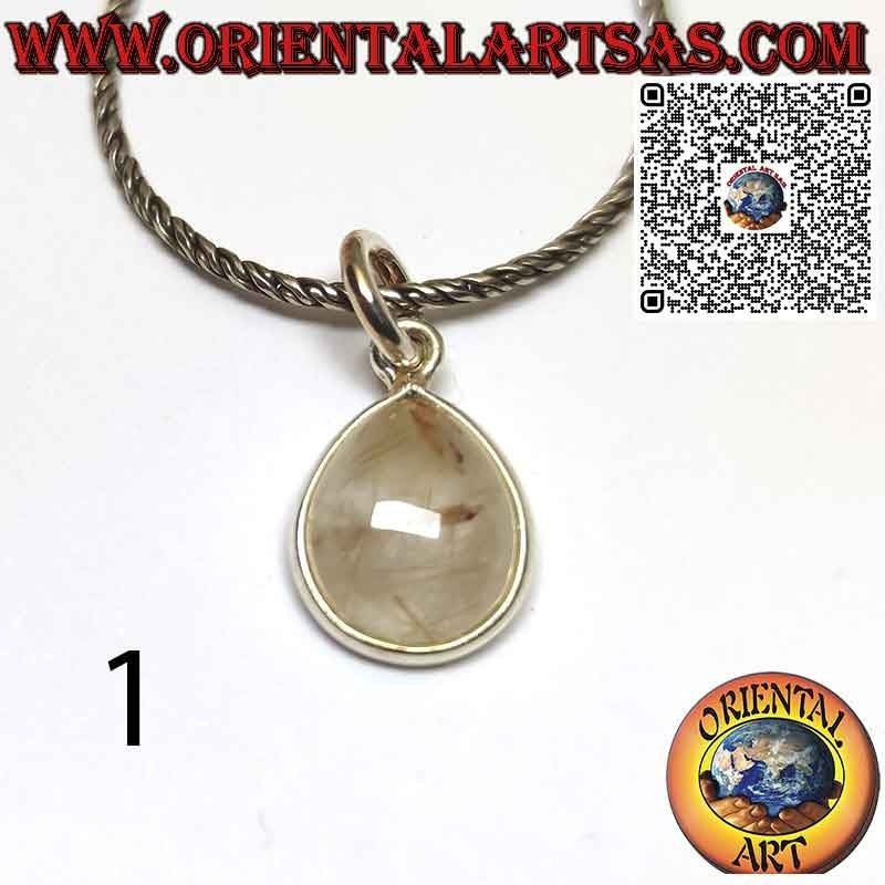 Pendentif goutte en quartz rutile (quartz doré) avec bordure en argent 925 ‰