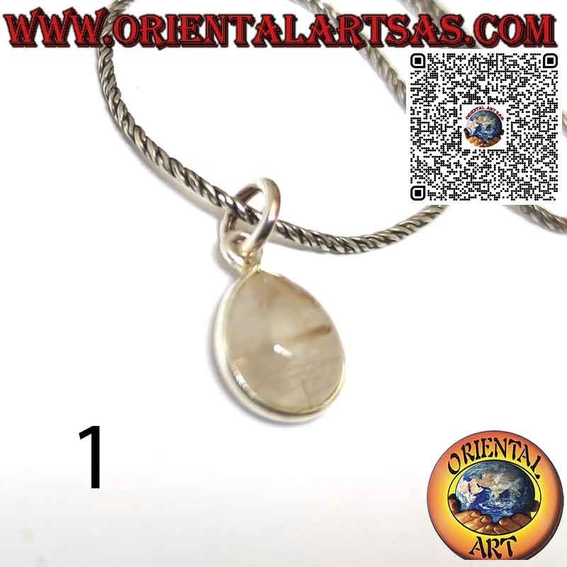 Colgante gota de cuarzo rutilado (cuarzo dorado) con borde de plata 925 ‰