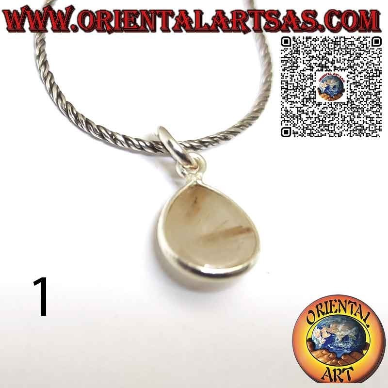 Colgante gota de cuarzo rutilado (cuarzo dorado) con borde de plata 925 ‰
