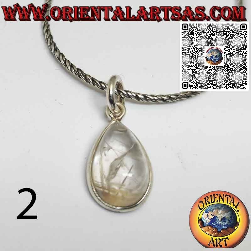 Rutilated quartz (golden quartz) drop pendant with 925 ‰ silver border