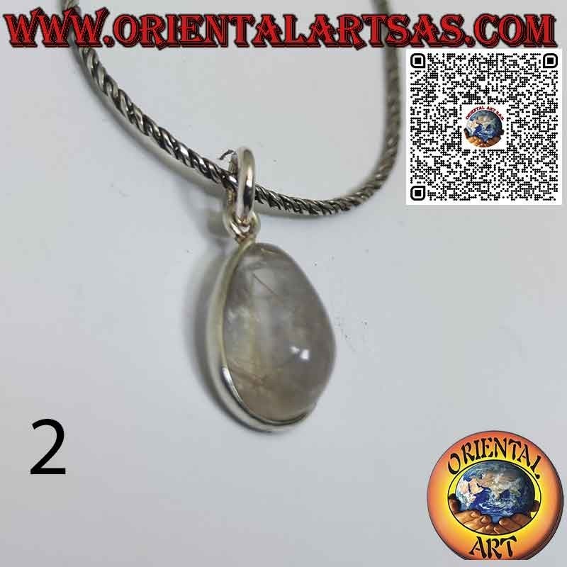 Colgante gota de cuarzo rutilado (cuarzo dorado) con borde de plata 925 ‰
