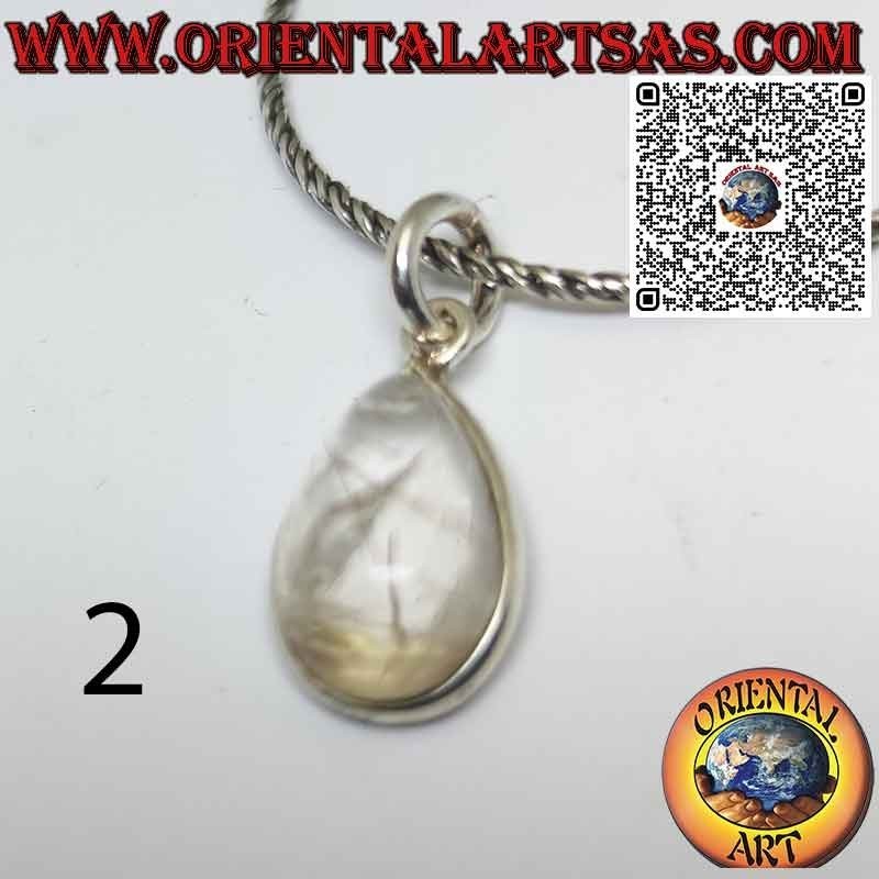 Colgante gota de cuarzo rutilado (cuarzo dorado) con borde de plata 925 ‰