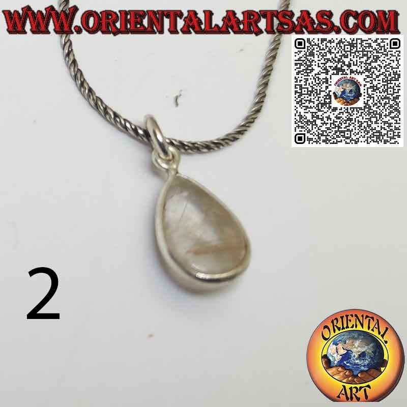 Colgante gota de cuarzo rutilado (cuarzo dorado) con borde de plata 925 ‰