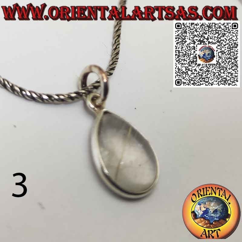 Rutilated quartz (golden quartz) drop pendant with 925 ‰ silver border