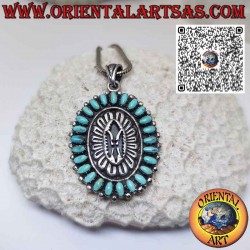 Pendentif en argent bouclier amérindien avec turquoises naturelles