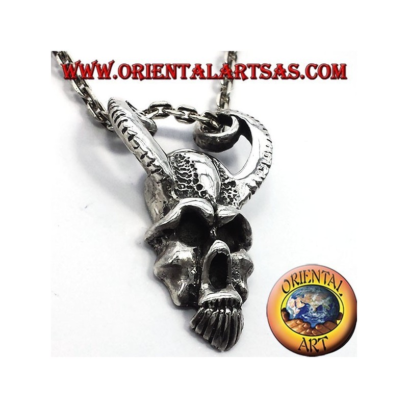 pendant skull with horns of RAM, silver