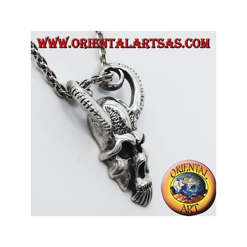 pendant skull with horns of RAM, silver