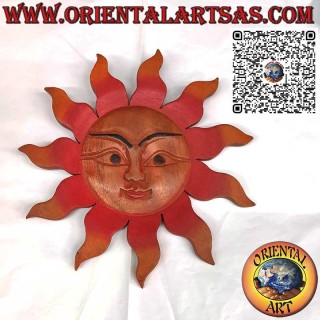 Suar wood wall sun in warm colors (medium) Diameter 30 cm.