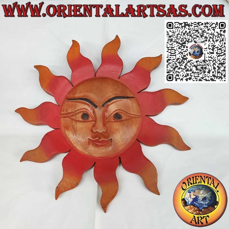 Suar wood wall sun in warm colors (medium) Diameter 30 cm.