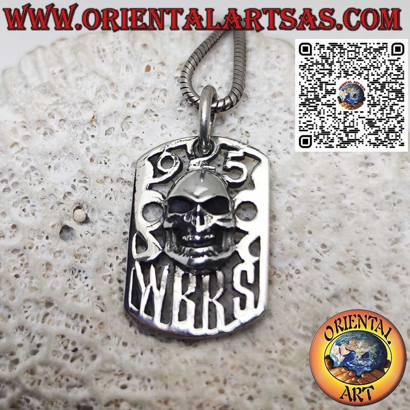 Colgante calavera de plata maciza sobre placa perforada 925 W B R S