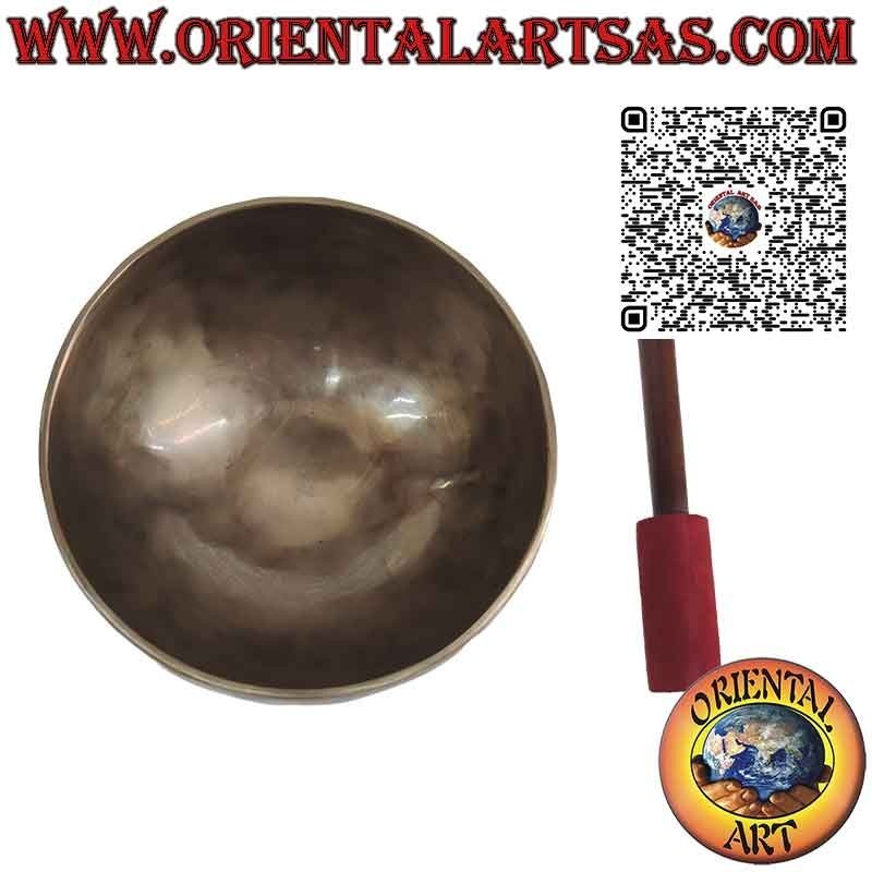 Cuenco tibetano hecho a mano con badajo, 15 cm Ø, 650 g, "RE", 295 Hz