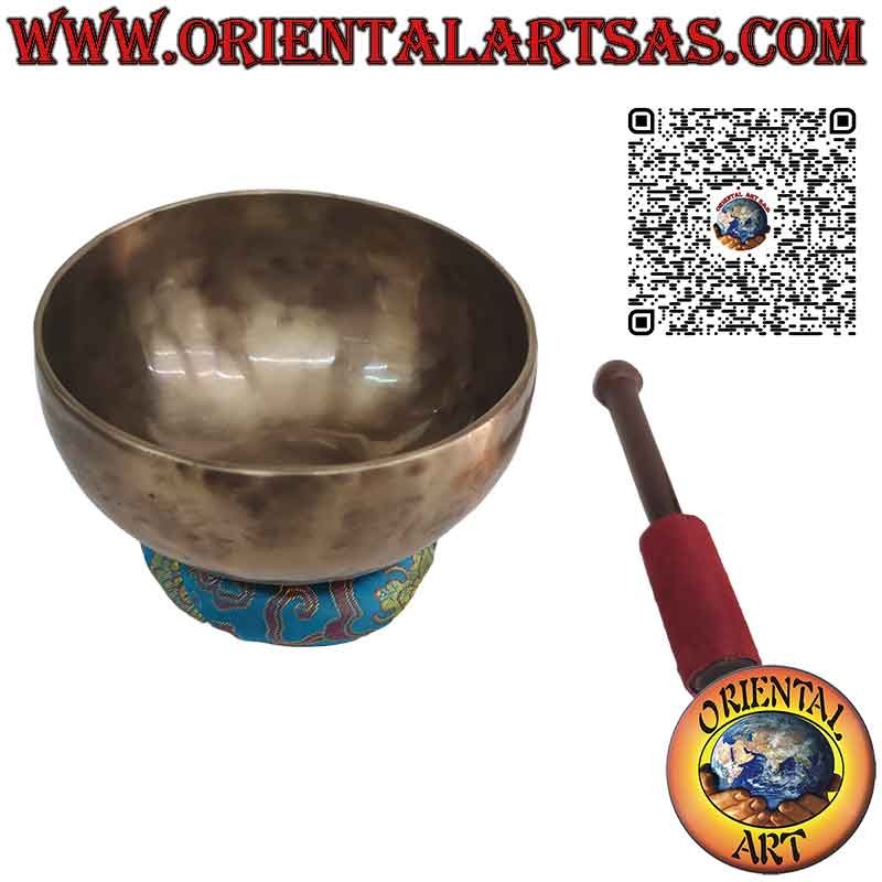 Cuenco tibetano hecho a mano con badajo, 15 cm Ø, 650 g, "RE", 295 Hz