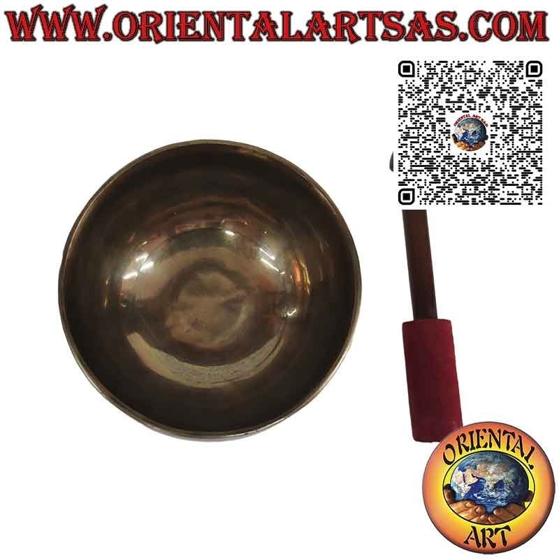 Handmade Tibetan singing bowl with clapper, 13 cm Ø, 450 g, "RE", 440Hz