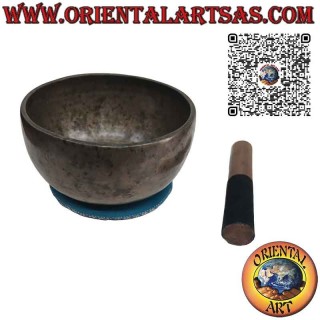 Antike handgefertigte tibetische Klangschale mit Klöppel, 19 cm Ø, 1000 g, „SOL“, 260 Hz