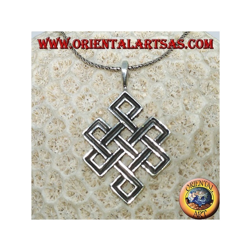 Pendant endless knot or Srivatsa Tibetan silver