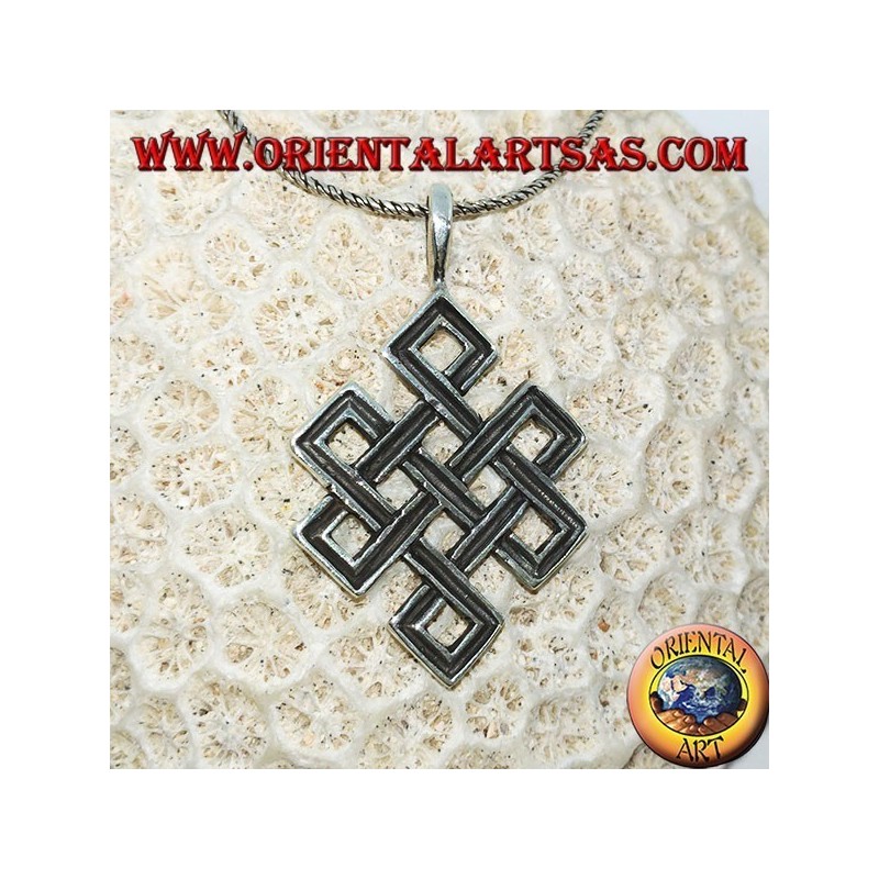 Pendentif noeud sans fin ou en argent tibétain Srivatsa