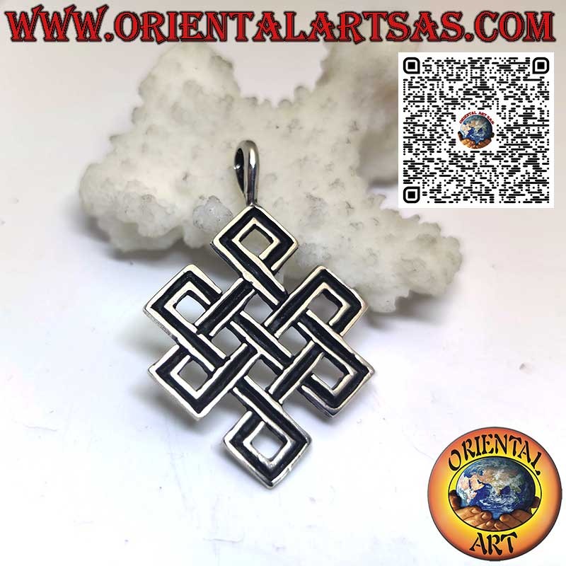 Colgante de plata Shrivatsa nudo infinito tibetano de buen augurio