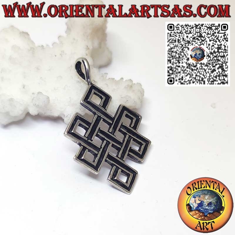 Ciondolo in argento Shrivatsa nodo infinito Tibetano di Buon Auspicio