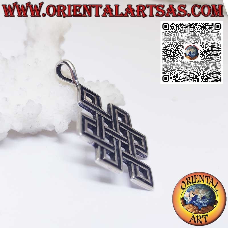 Ciondolo in argento Shrivatsa nodo infinito Tibetano di Buon Auspicio