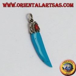 Colgante Cuerno de pasta con turquesa y coral marco de plata