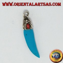 Pendentif Corne de pâtes avec turquoise et corail cadre en argent